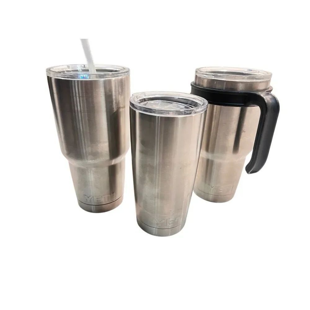 Lot of 3 YETI Rambler Stainless Steel Travel Mug With Clear Lid